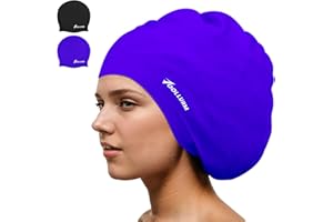 Joollurm 2 Pack Extra Large Swimming Cap for Long Hair, Silicone Adult Swim Cap Designed for Dreadlocks, Braids, Curls, Weaves, Hair Extensions& Afros- Swimming Hat Men & Women