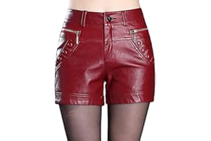 shownicer Sexy Femme Short Simili Cuir Taille Haute Décontracté Ete PU Bermuda Pantalons Court Streetwear Hotpants avec Poches