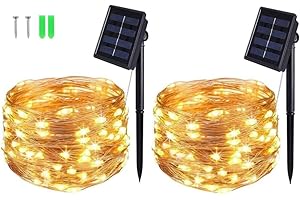 BOLWEO [2 Pack] Solar Powered String Lights,Solar Fairy Lights,Warm White,16.4Ft 50LEDS,Waterproof Wire Lighting for Indoor Outdoor Christmas Tree Halloween Home Garden Decoration