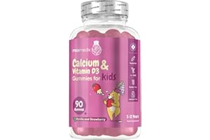 MAXMEDIX Calcium and Vitamin D for Kids | 90 Tasty Gummies | Natural Strawberry & Vanilla Flavours | 45 Days Supply | Vegetarian Calcium for Kids Aged 3-12 Years | Easy to Chew, Gluten-Free & Lactose-Free