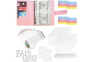 QINERSAW Classeur Budget Planner A6 Classeur Budget A6 en PU Cuir Organisateur Budget A6 Pochette Transparente Budget Feuilles de Budget Planner Classeur Budget A6 enveloppe transparente