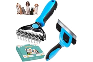 PUKPU Kit de Aseo para Mascotas de 5 Piezas - Incluye Cepillo Deslanador Pelo Largo, Cepillo Pelo Corto, Cepillo de Goma, Cepillo con Depósito de Agua y 10 Toallitas (Pack de 2, 2, unidad)