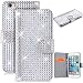 Produktbild GrandEver iPhone 6 Plus/iPhone 6S Plus Diamant Lederhülle Glitter Glitzer Shiny Glanz Sparkle Clear Glänzend Flip Wallet Case PU Ledertasche Hülle Backcover Handyhülle Schutz Hüllen im Bookstyle Ledertasche mit Standfunktion Kartenfächer Magnetverschluss Etui Schale Schutzhülle(Silber)