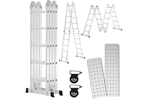 ‎SONNEWELT Sonnewelt 4x5 Stufen Aluminium Mehrzweckleiter, 5.8M Multifunktionsleiter mit plattform, Leiter mit 2 Gerüstplatten, Trittleiter bis 150 kg, Mehrzweckleiter, Klappleiter 20 Stufen, Silber