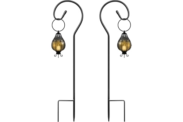 SEGNAYEN Lot de 2 crochets pour lampes de jardin, 80 cm, réglables avec piquet en métal pour suspendre des lampes solaires, paniers de plantes, noir
