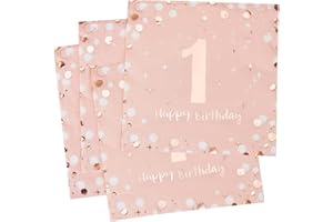 ‎O-KINEE Servietten zum Geburtstag, 1 Jahr, Rosa, Gold, Dekoration, Geburtstag, Cocktailservietten, 1 Happy Birthday, für Party, Geburtstag, Urlaub, Feier, 3 Falten, 33 x 33 cm, 30 Stück