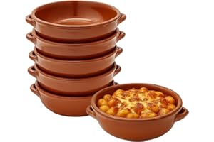 Virsus 6 Tegamini in Coccio Monoporzione, Misura 15x5 cm, Ciotole in Terracotta con maniglie, Terrine adatti al Forno, per Gnocchi, Fusilli, Lasagne, Parmigiana, Pasta al Forno, Made in Italy
