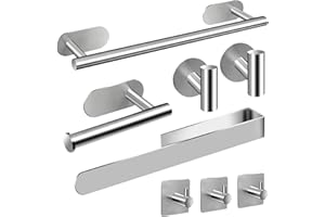 AIKER Toallero de Baño,8PCS Juego de Toalleros de Baño Sin Taladro ,Acero Inoxidable 304 de Calidad Espesada Accesorios Baño para Mueble Baño o Colgador Pared Decoracion baño …