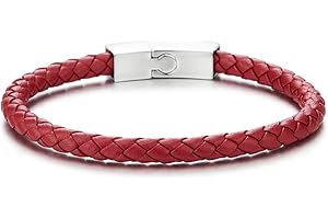 COOLSTEELANDBEYOND Cienki czerwony pleciony skórzany pasek dla mężczyzn i kobiet - Prawdziwa skóra - Magnetyczne zapięcie ze stali nierdzewnej