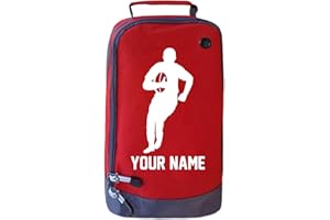 ABSOLUTELY TOP Personalised Childrens Rugby Boot Bag Boys Girls Sports Football PE Kit Gift, Hot Lava Red/White Print