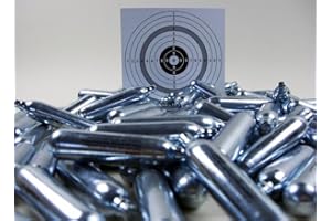 SHOOT-CLUB24 Set: 50 Softair, Airsoft Marken Co2 Kapseln 12g für Co2 Waffen + 10 ShoXx.® Shoot-Club Zielscheiben 14x14 cm mit zusätzlichen grauen Ring und 250 g/m²