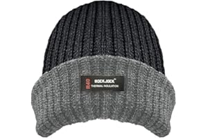 Rock Jock. Mens Thinsulate Lined Insulated Winter Thermal Ski Beanie Hat Mens Ribbed Chunky Warm (Black Grey)