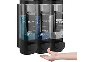 MEKOTRIN Shampoo and Conditioner Dispenser, Soap Dispenser Wall Mounted 3 Chamber Shower Gel Dispenser Hand Washing Liquid Dispenser ABS No Drill Set for Bathroom Kitchen 300ML*3 5 Colors(Black)