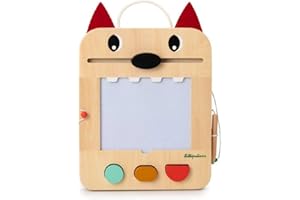 LILLIPUTIENS - Ardoise Magique Louis - Jouet d’activité intéractif pour Enfants avec tampons géométriques, Cartes de Jeux et Crayon en Bois - Stimulation créative et éducative - dès 18 Mois - 83473
