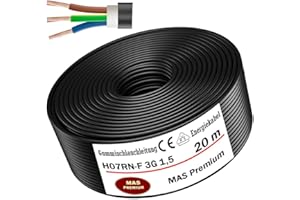 MAS Premium 5-100m Gummischlauchleitung Energiekabel Baustellenkabel H07RN-F 3G 1, 3G 1,5, 3G 2,5, 3G 4, 3G 6, 3G 10 oder 3x 1,5 Flexibel Leitung für schweren Geräten (H07RN-F 3G1,5 mm², 20m)