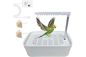 AzulLanse Vogelbad Duschwanne Papagei Automatische Badewanne mit Dusche,Haustier-Umlaufwasserbad,USB-Wasserpumpe,Sprühhebel,2 Molar Stone (weiß)