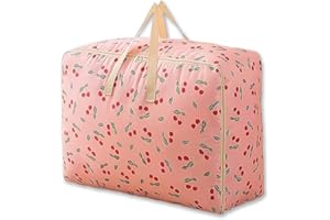 TEARMIER Duvet Storage Bags with Zips, Jumbo Storage Bag Waterproof Heavy Duty Oxford Laundry Bags, 84L Big Bag for Moving, Duvet Bag Underbed Storage Bags, Clothes, Quilt, Blankets, Bedding(Pink Cherry)