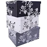 Spetebo Set of 3 Storage Boxes 3 Colours (White, Black and Grey) 45 Litre Each - Floral Baroque Style