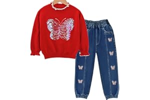 Peacolate 2-11T Toddler Big Girls Pants Clothing Set 2pcs Cotton top and Jeans