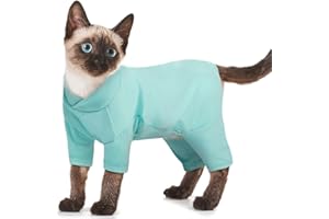 PUMYPOREITY Cat Onesie, Sphynx Clothes Cat Suit to Stop Licking Wounds, Limit Scratching Due to Skin Conditions or Allergies(Blue, M)