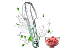 SHPUJUN 2-in-1 Obstschneider aus Edelstahl–Melonenschneider und Wassermelonengabel,praktischer Wassermelonen Cutter für einfache Obstzubereitung (1*Gabel und Hackklotz Stil 2) (Grüner Cutter)