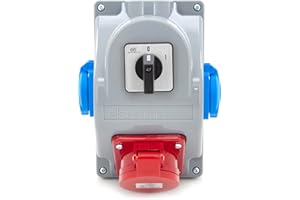 ELS Elektrotechnika Stromverteiler Wandsteckdose, Wandverteiler 2x230V Schuko + 1x CEE 16A und Schalter 0-1, Baustromverteiler Verkabelt, Anschlussfe für Innen/Außen, Werkstätten und Fabriken