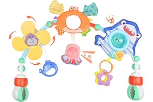 Coriver Arche Eveil Bebe 0-3 Mois, Réglable Arche d'éveil pour Bébé, Jouet Poussette Bebe pour Transats, Siège Auto et Landau, Jouets D'éveil Jouet Bebe 0-3 Mois Garçon Fille
