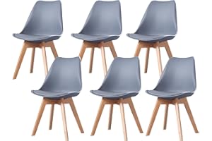 PEZ ROJO Lot de 6 Chaises Scandinaves, Chaises Salle à Manger, Chaise Cuisine, Salon, Chaises Grises, Design Ergonomique, Pieds Bois de Hêtre Massif