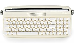 ‎YUNZII YUNZII aktualisierte kabellose Schreibmaschine Vintage-Tastatur mit integrierter Halterung, USB-C/Bluetooth-Tastatur mit runder Tastkopf, Multi-Gerät für Win/Mac (B309, Elfenbein)