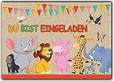 12er-Set Einladungskarten Kindergeburtstag wilde Tiere Zoo...