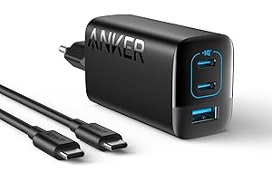 Anker 335 Chargeur USB C 67 W, Bloc d'alimentation Haute Performance avec PIQ 3.0, Chargeur Rapide 3 Ports, PD pour iPhone 16/15/14, MacBook Pro, iPad, Galaxy, Pixel et Autres (câble USB C)