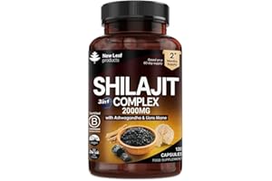 NEW LEAF PRODUCTS Shilajit Complex - Himilayan Shilajit enriched with Ashwagandha & Lions Mane, High Strength 2000mg Shilajit Complex Capsules with 60% Fulvic Acid - 2 Months Supply Made in The UK by New Leaf