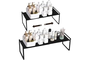 TAOTIGZU Cuisine Métal Demi Etagere Étagère rétractable en Coin pour Placard économise l’espace pour Armoires de Comptoirs, Garde-manger, Aliments et Ustensiles,（14.2-23.6）”L X 8.3”W X 7.1”H(Noir,Ordinaire)