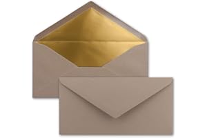 ‎NEUSER PAPIER 15 Brief-Umschläge DIN Lang - Cappuccino mit Gold-Metallic Innen-Futter - 110 x 220 mm - Nassklebung - festliche Kuverts für Einladungen