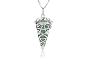 Jovivi 7 Chakra Crystal Locket Pendant Necklace Reiki Energy Healing Gemstone Hexagonal Pointed Pendulum Dowsing Divination Jewellery for Women