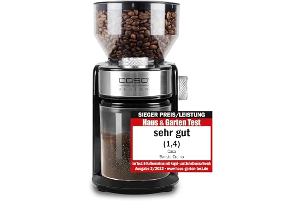 CASO Barista Crema – Elektrisk kaffekvarn, testvinnare hus & trädgård test, mala kaffebönor, malningsgrad från fin till grov, skivkvarn, kraftfull 150 watt