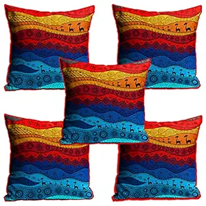 Ship Smart Exclusive Jute Decorative Throw/Pillow Covers, Cushion Covers for Living Room, Bed Room, Sofa,Chair Pack/Set of 5 (Multicolour, Size 24 x 24 Inches) Design No. 17