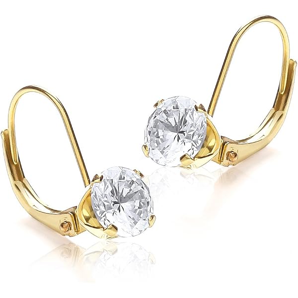 Orecchini in oro giallo 9K - contorno fiore, zircone brillante in color