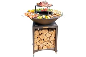 Mon Mobilier Design Fiesta Brasero Top con Piastra e Griglia Rimovibile in Acciaio Barbecue Piastra Esterna Ø 75 cm