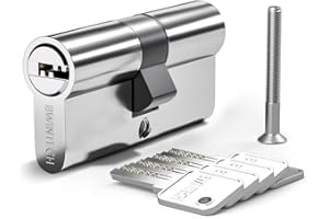Bwintech 1 Pieza 30/30mm Euro Cilindro Latón, 60mm Cerradura con 5 Llaves Horizontales de Latón,Antiganzúa,Antitaladro,Antigolpe,Antibumping,Acabado Cromado