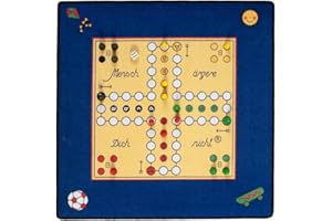 Knutzen Wohnen Mensch ärgere Dich Nicht Spielteppich inkl. Spielfiguren + Würfel - 92 x 92 x 0,4cm - Mensch ärgere Dich Nicht Teppich XXL für schöne Familienmomente