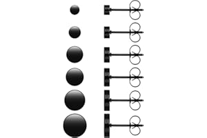 LUSOFIE 6 Pairs of Stainless Steel Men's Black Stud Earrings Stainless Steel Hypoallergenic