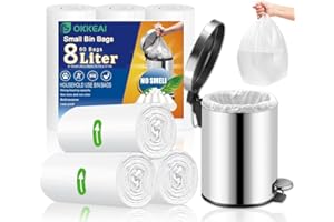 OKKEAI Small Pedal Bin Liners Bathroom Bin Bags White Garbage Bag 8l Rubbish Bag Plastic Clear Trash Bags for Toilet,Office Fit 6L,7L,8L,9L,10L