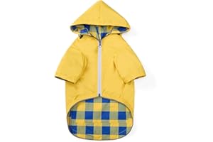 MOREZI Dog coats waterproof with legs hood for small medium breeds reversible dog raincoat zipper closure storage pocket harness hole - Yellow - M