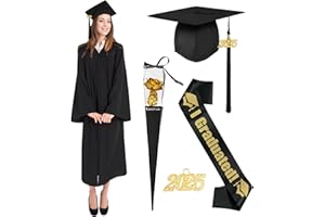HARNYLOOM Abschluss Talar mit Hut 2025 Herren Damen, Graduation Robe Bachelor Doktorhut Anhänger Quaste Abschluss Hochschule Abschlussfeier Abschluss Geschenke fur High School Master Universität