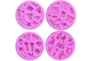 SIMUER Moldes de silicona para fondant, decoración de tartas, herramientas para hacer manualidades, azúcar, dulces, chocolate, cubitos de hielo, jabón (molde para fondant con temática de baby shower.