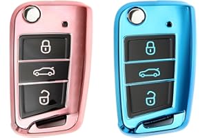 MYTHOSURGE 2 Stück Autoschlüssel Hülle, Schlüsselbox ,Autoschlüssel Schutzhülle kompatibel mit VW Golf 7、Polo、Tiguan、Skoda 3-Tasten Schlüsselhülle (Roségold + Blau)