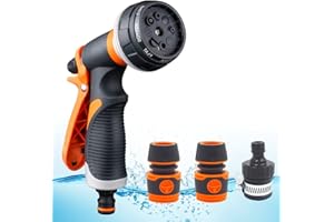 Moseem Hose Spray Gun,High Pressure Hose Nozzle Attachments with Hose Pipe Connect Adapters, 8 Patterns Suit for Car Washing, Gardening & Pets Shower
