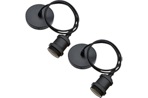 ZHIQIN 2 sztuki zawieszek do lampy, czarne oprawki E27, z kablem 100 cm, żyłka wisząca, kabel do zawieszenia lampy, idealny do lampy sufitowej, salonu (A)