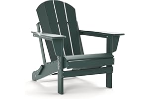 TORVA Folding Adirondack Garden Chair, Wide HDPE Recycled Plastic Armchair - Weather Resistant, Outdoor Reclining Chair for Patio Lawn & Fire Pit, Dark Green Color